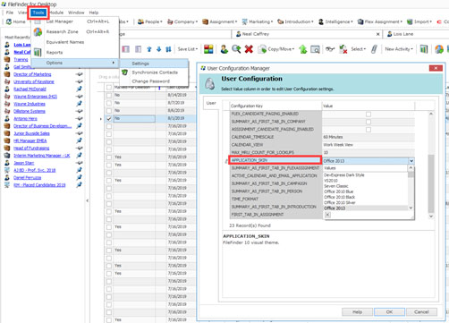 FileFinder User Configuration area